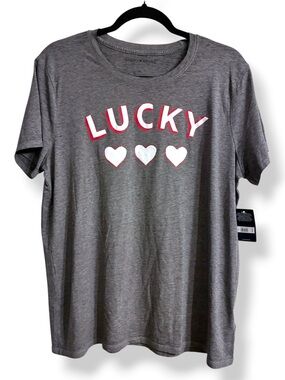 💗 Lucky Brand Graphic Tee “Lucky Hearts” Gray Short Sleeve Size XL NWT
